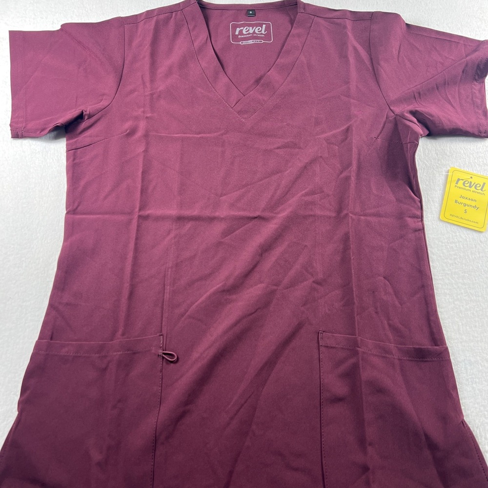 Revel Premium Jackson Women's Scrub Top Small Burgundy V-Neck NWT 2 Pocket